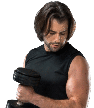 Man adjusting gym towel.