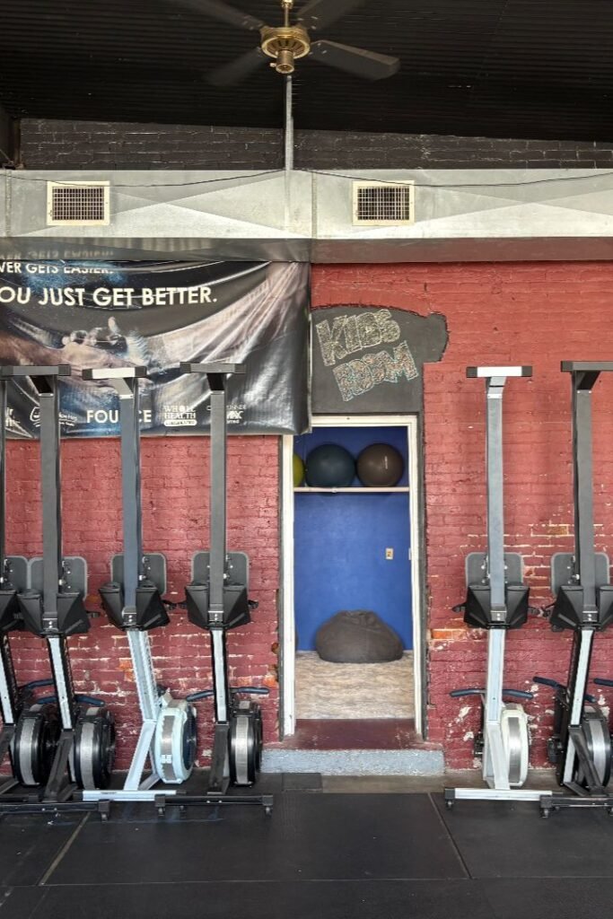Gym wall with equipment